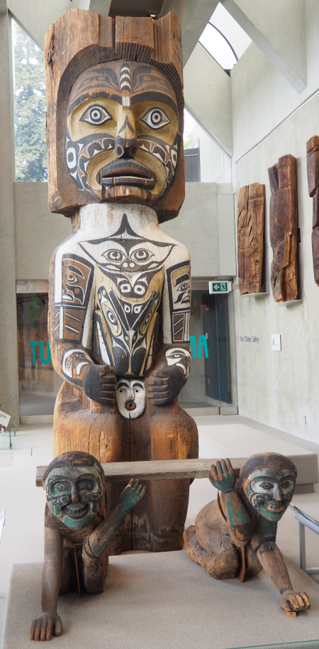 Kwakwaka’wakw ancestor figure with two kneeling slaves